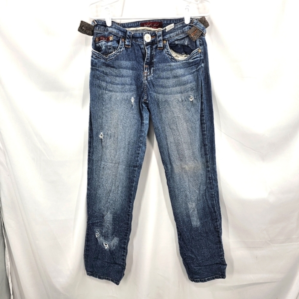 VTG Baby Phat Women's Size 9 Distressed Straight Leg Jeans Tweed Pocket And Belt
